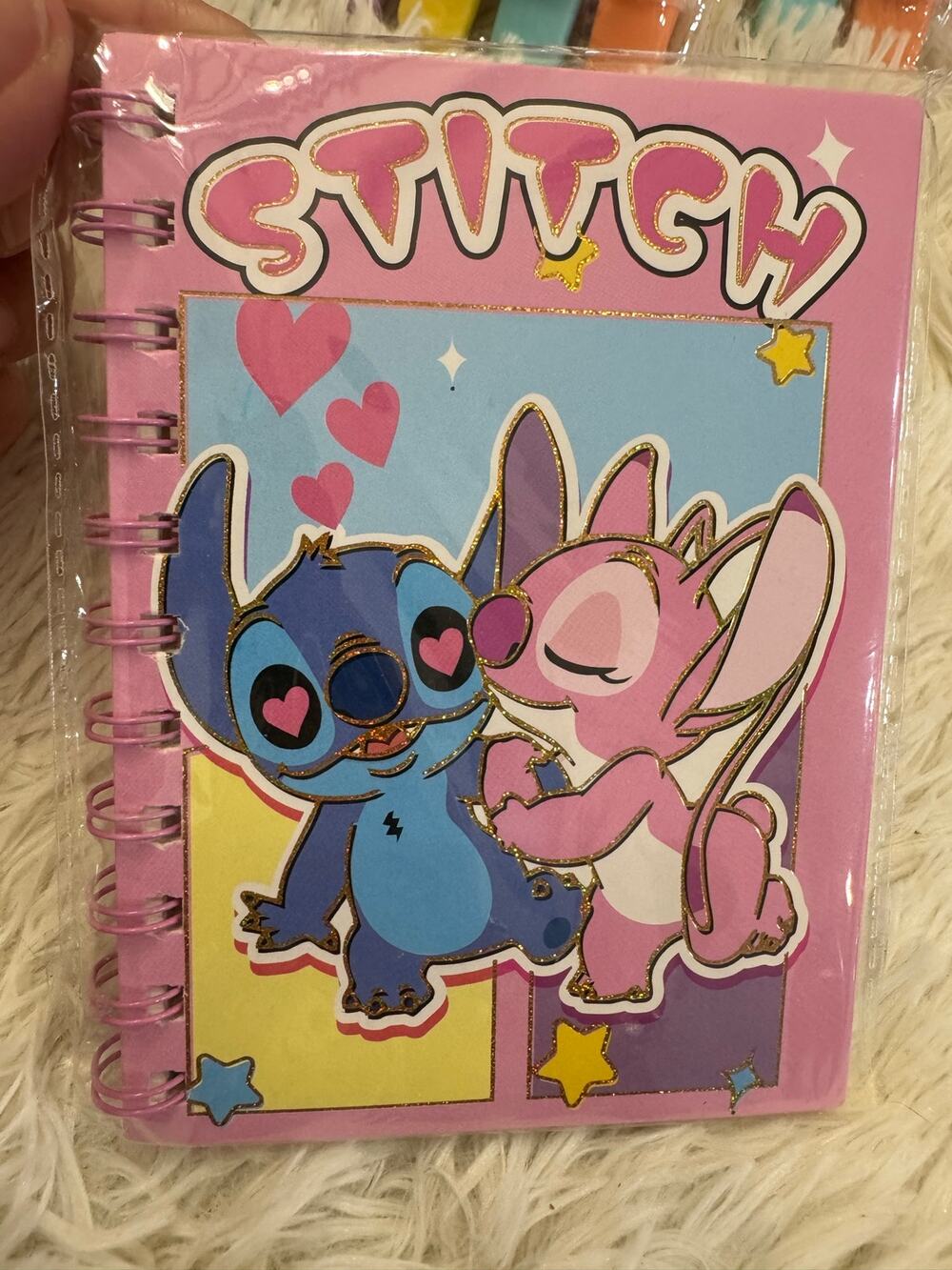 Stitch & Angel hearts notebook size A6 spiral lined pages sparkles